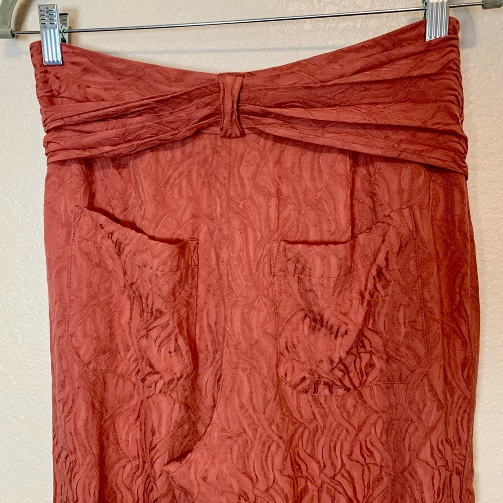 Anthropologie Ett:twa Aubade Tie Waist Textured Pants Cropped Dusty Rose Size 6 - Picture 9 of 14
